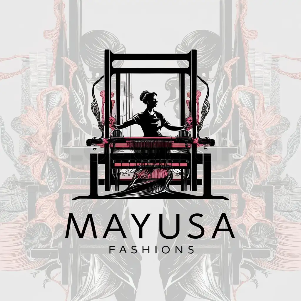 a logo design,with the text "Mayusa Fashions", main symbol:weaver and looms,complex,clear background