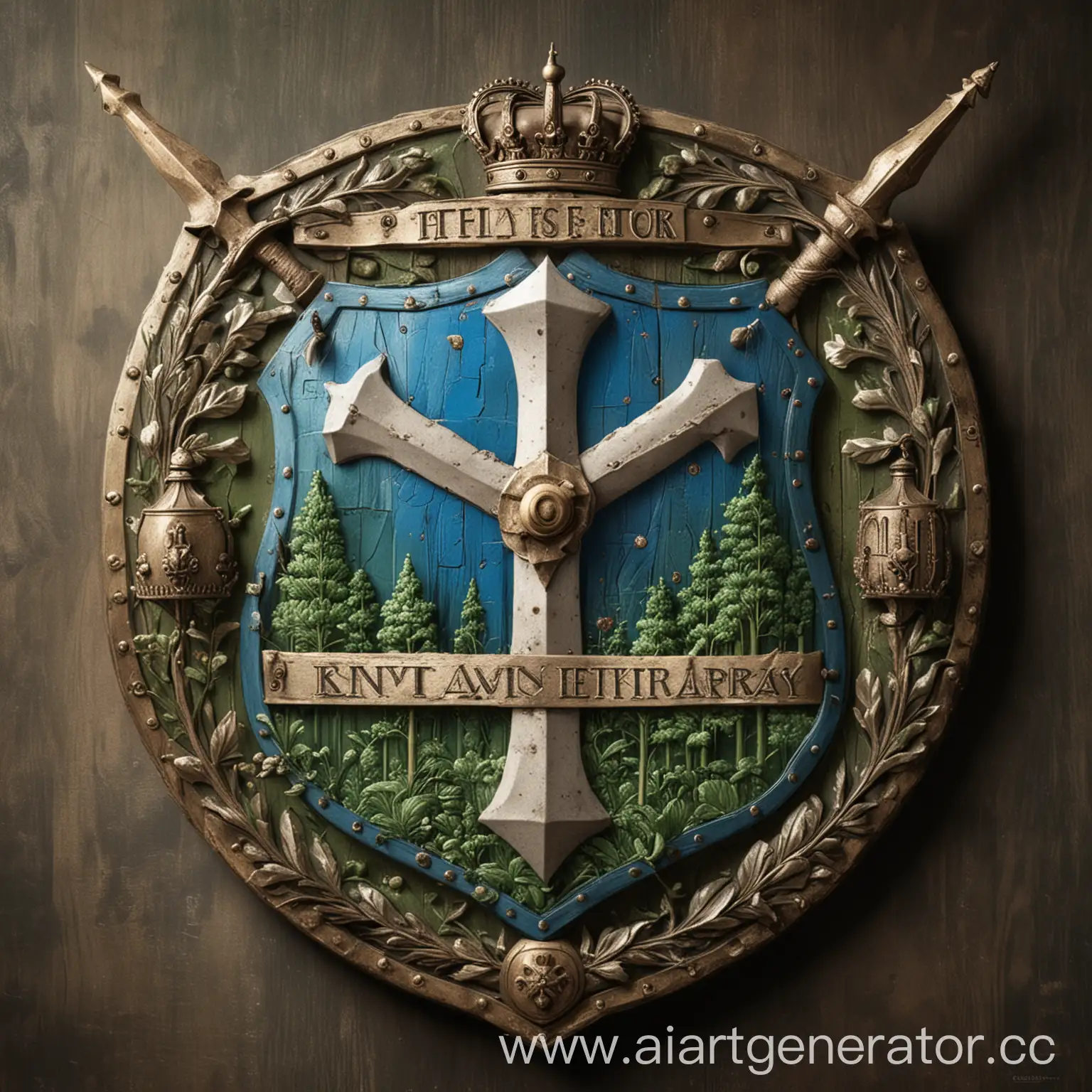 Heraldic-Shield-with-Green-and-Blue-Divisions-Symbolizing-Creativity-and-Craftsmanship