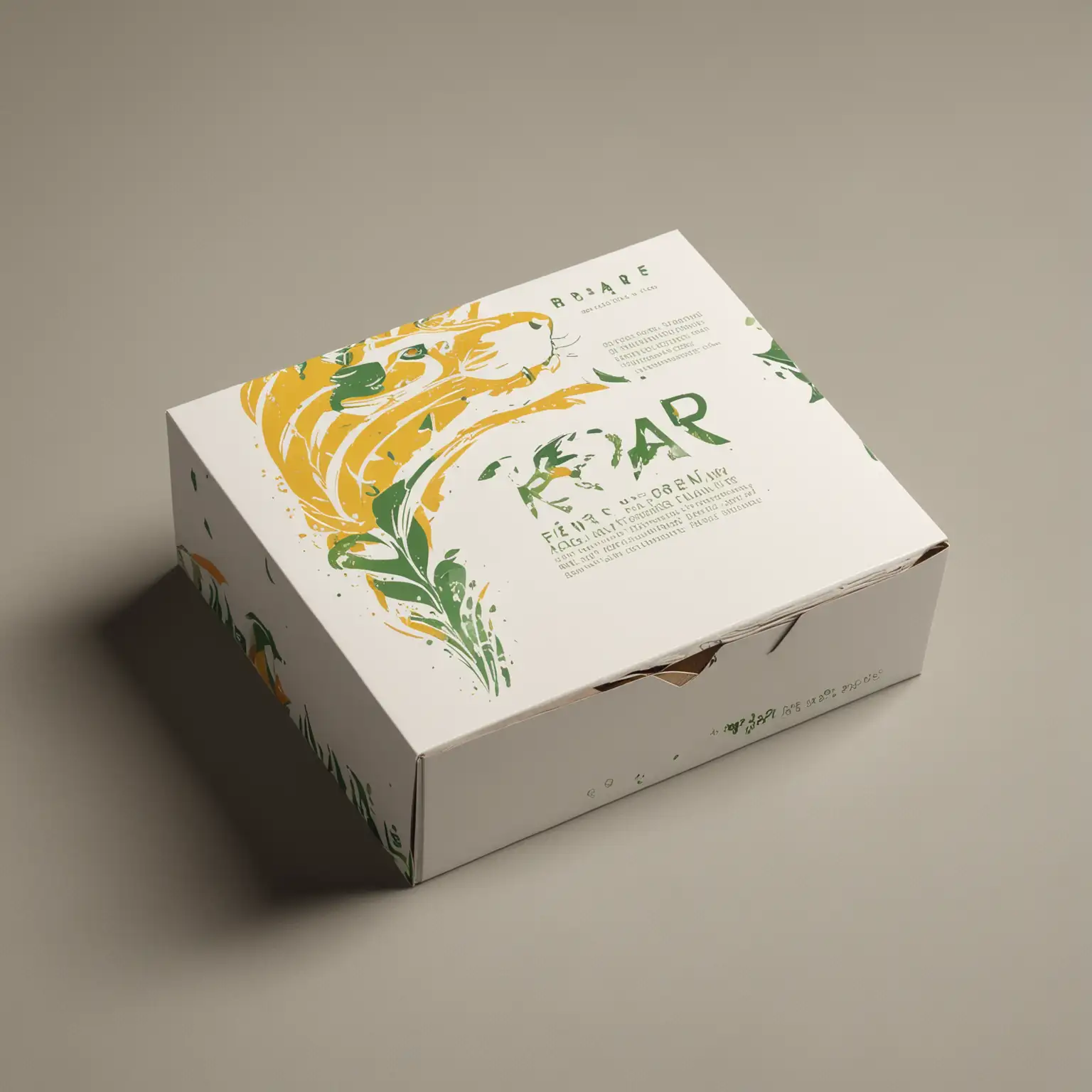 A sleek, sturdy, and eco-friendly delivery box. Box color: Matte white with accents of vibrant green and yellow. Logo placement: Roar Nutrition Centered on the top of the box with the tagline “Fuel Your Potential, Unleash Your Power” beneath it. Design elements: Subtle geometric patterns or waves to evoke a sense of energy and movement. Inside: Custom compartments to securely hold various supplement pouches and a small welcome note. Highlight eco-friendly and recyclable materials. the  box will have inside sport nutrition and supplements.