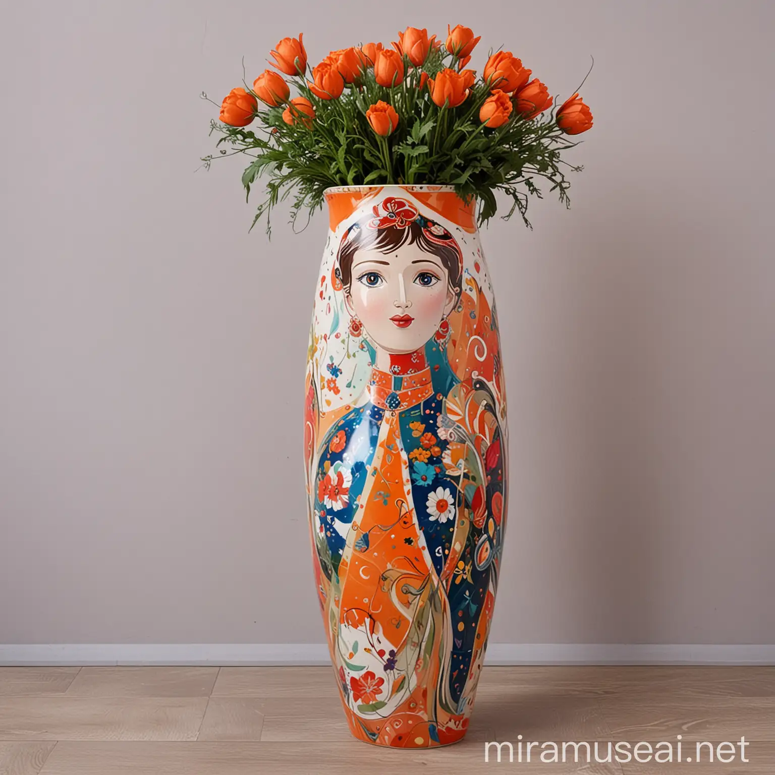 Большая напольная керамическая ваза современная яркая абстрактная в стиле персонажа Петрушка из балета Дягелева