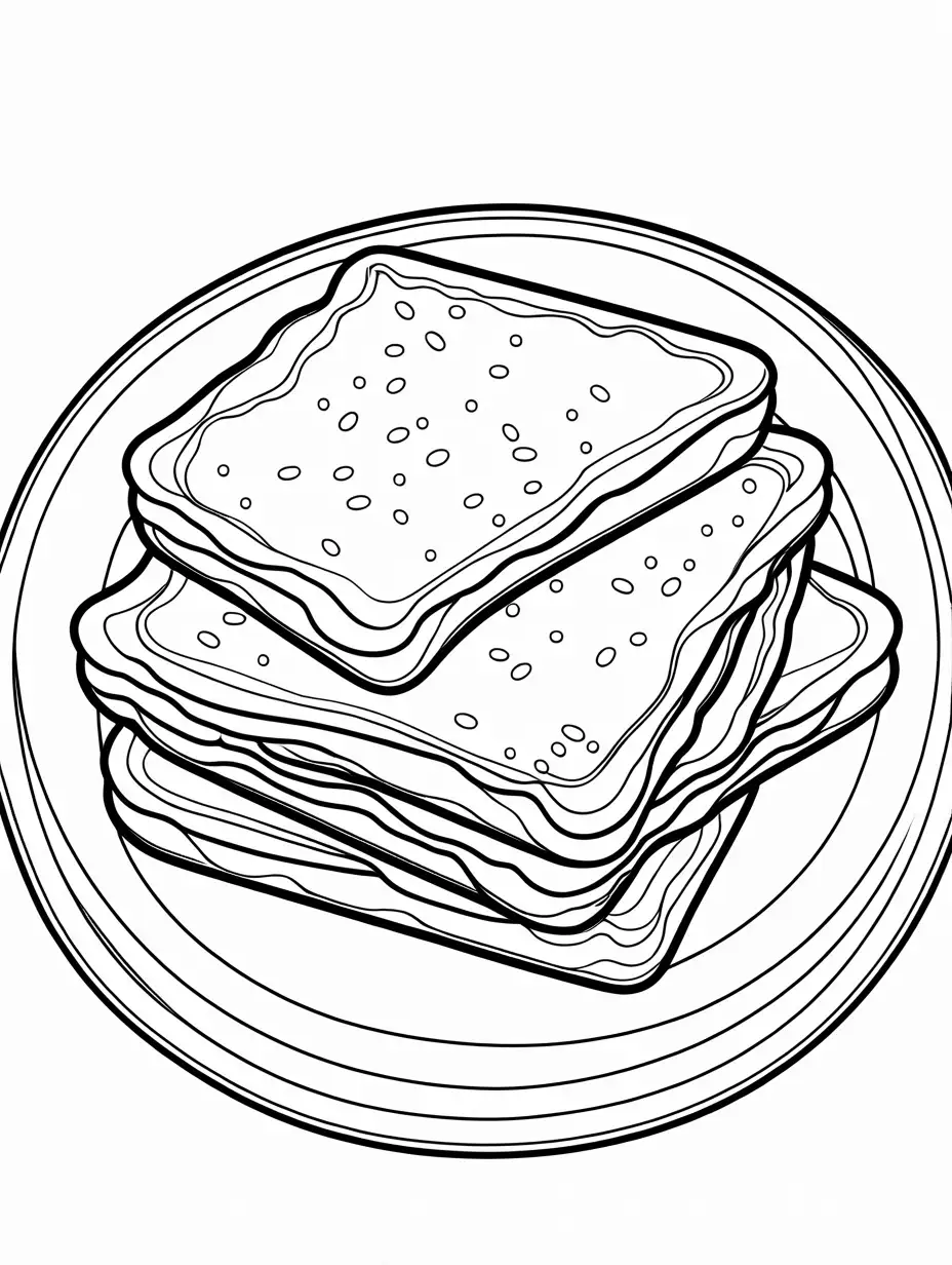 create a coloring page of french toasts 

, Coloring Page, black and white, line art, white background, Simplicity, Ample White Space. The background of the coloring page is plain white to make it easy for young children to color within the lines. The outlines of all the subjects are easy to distinguish, making it simple for kids to color without too much difficulty