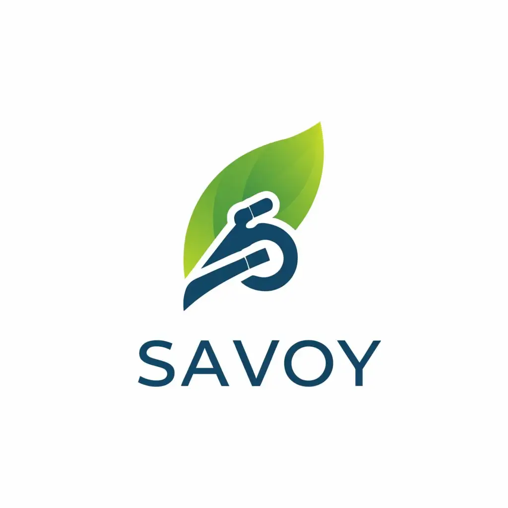 a logo design,with the text "SAVOY", main symbol:Develop a symbolic emblem logo for 'SAVOY' inspired by the concept of sustainability and eco-friendliness. Incorporate leaf motifs and electric vehicle icons in a harmonious design, using a calming green and blue color palette against a white background.belonging to partner companies, located in the parking lots of these companies. The app also aims to recommend nearby points of interest to users, while also providing businesses with the ability to manage their electric vehicle fleet.,Minimalistic,be used in web industry,clear background