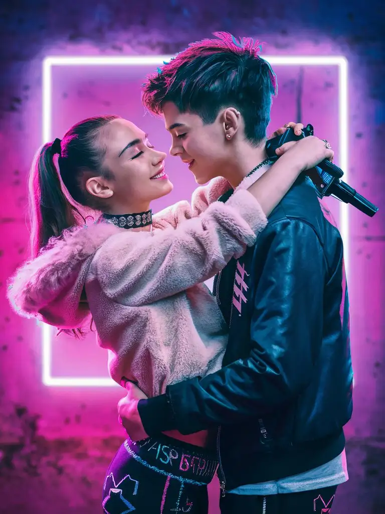 Edgy-Teen-Cyberpunk-Couple-in-Neonpunk-Style-Hugging
