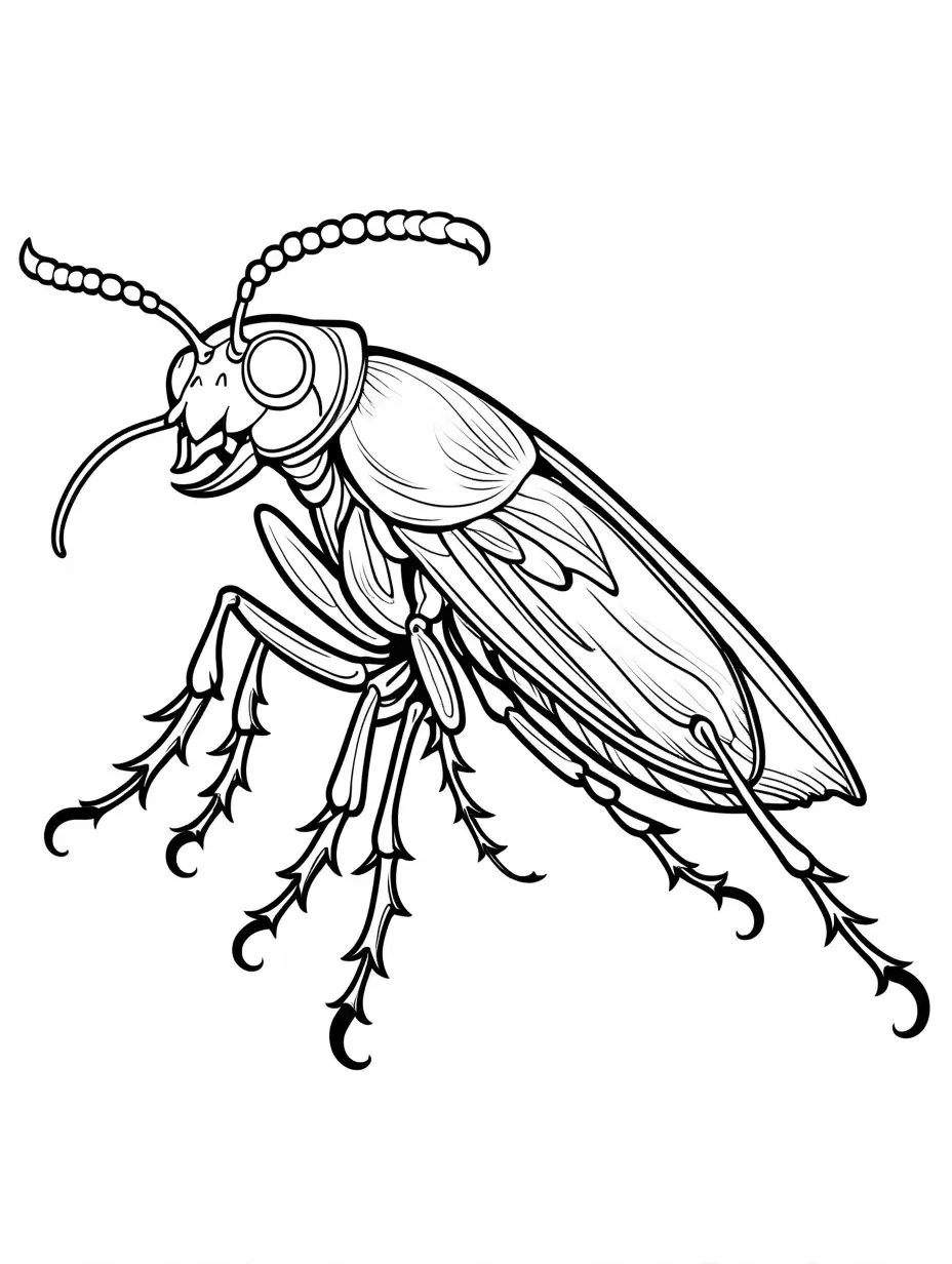 A flea with powerful legs, jumping high off a pet's fur., Coloring Page, black and white, line art, white background, Simplicity, Ample White Space. The background of the coloring page is plain white to make it easy for young children to color within the lines. The outlines of all the subjects are easy to distinguish, making it simple for kids to color without too much difficulty