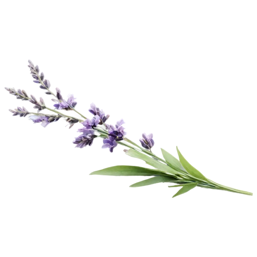 A sprig of lavender with delicate purple flowers and green leaves, perfect for creating a calming and aromatic atmosphere.