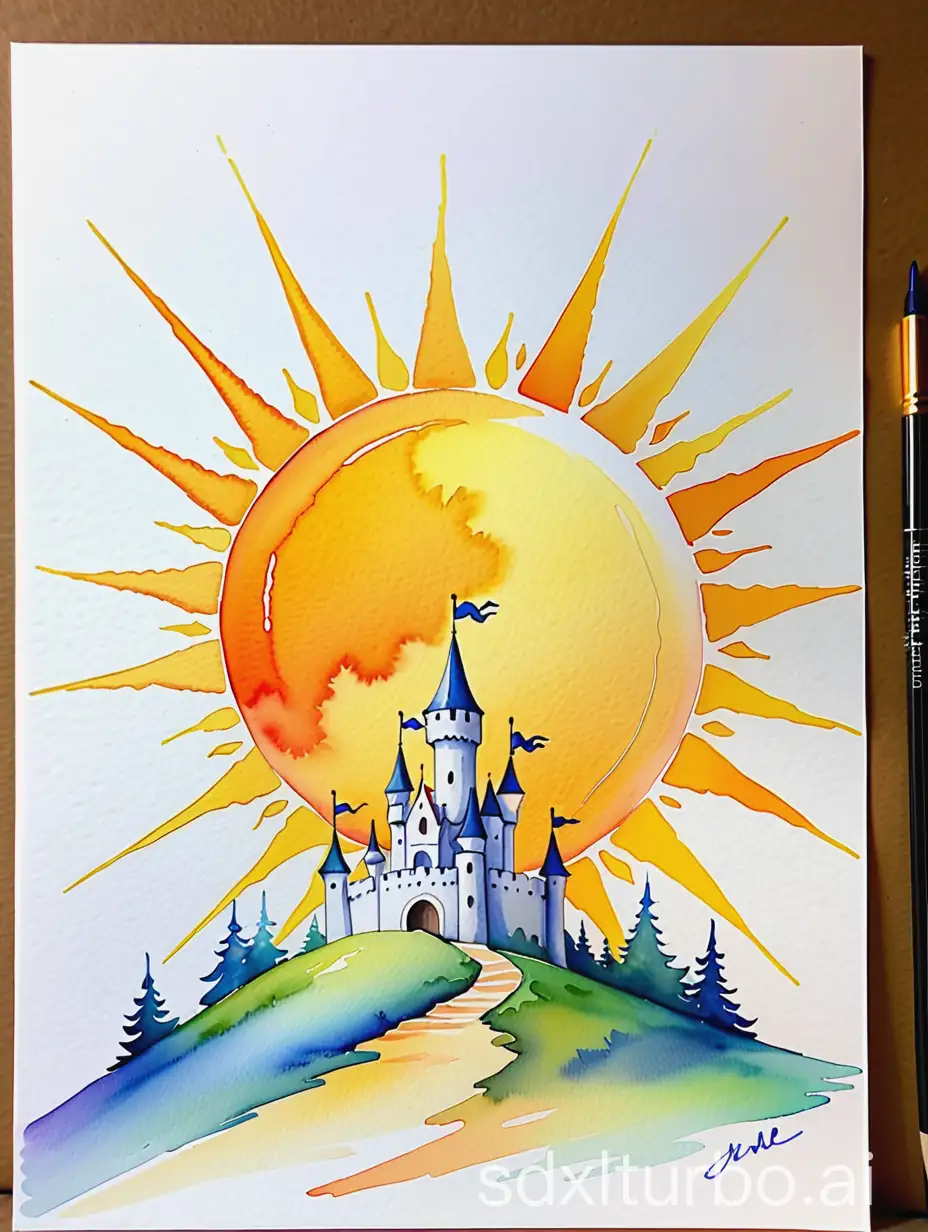 Watercolor-Painting-Sunny-Day-Castle-Sketch