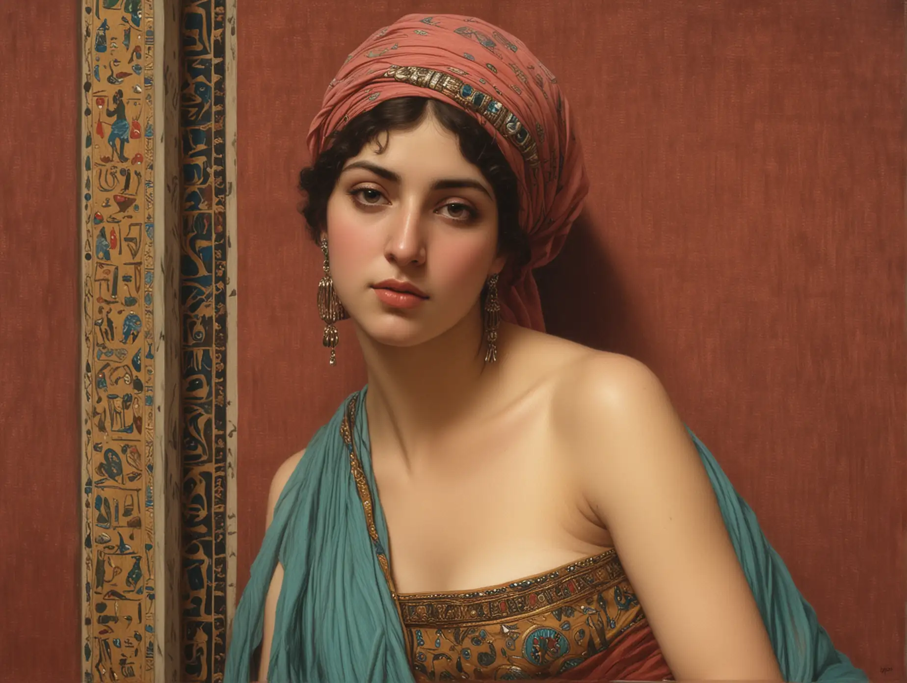 John William Godward portrait of Egyptian woman in harem.