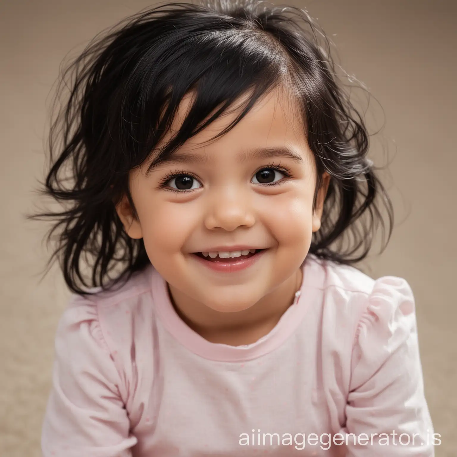 black haired 2 year old cute girl smiling portrait