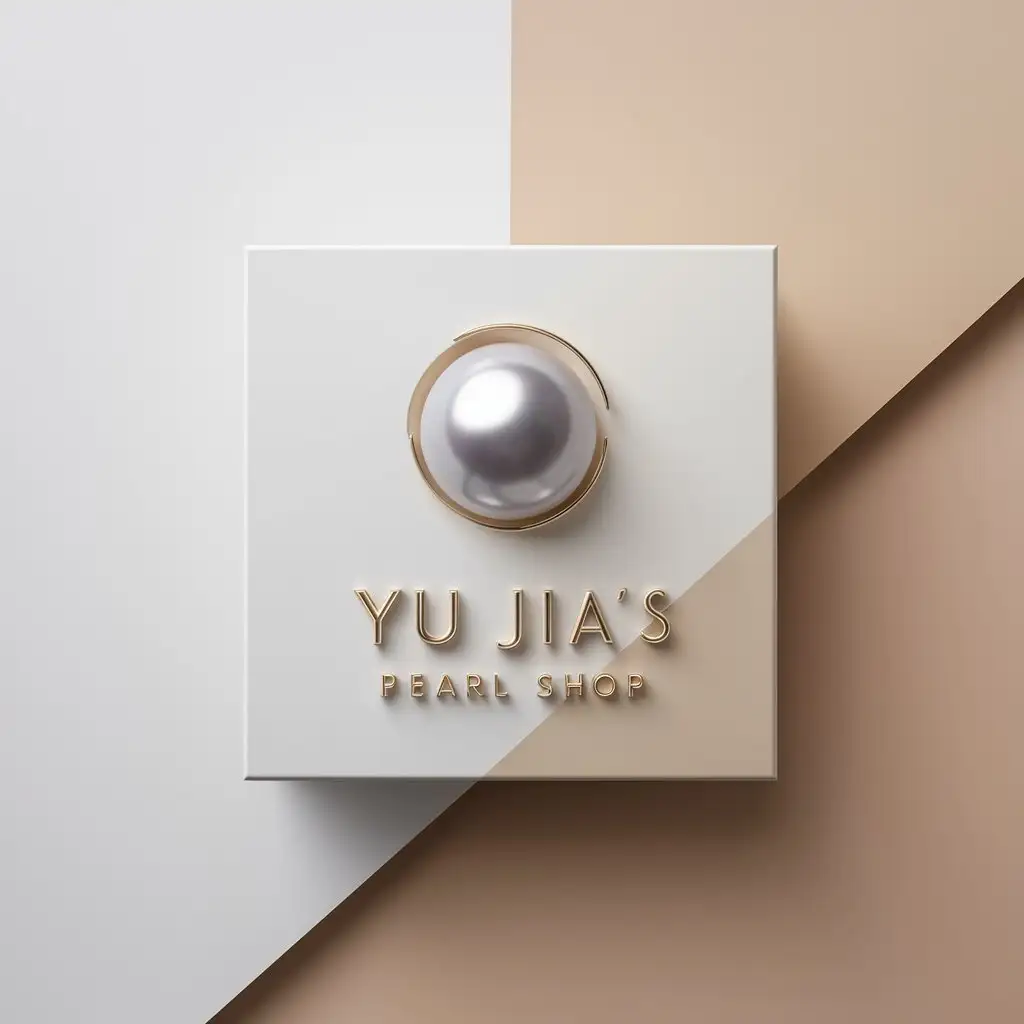 "Plane  Yu Jia's pearl shop logo  simple and atmospheric  rice white background   pearls for 3D effect"