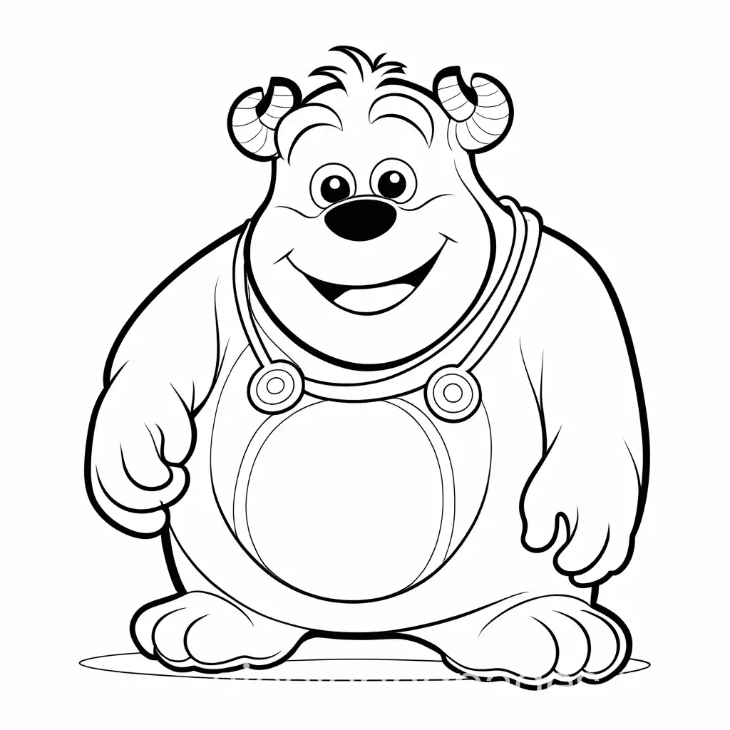 Make pictures for a coloring book Disney Sulley , Coloring Page, black and white, line art, white background, Simplicity, Ample White Space. The background of the coloring page is plain white to make it easy for young children to color within the lines. The outlines of all the subjects are easy to distinguish, making it simple for kids to color without too much difficulty
