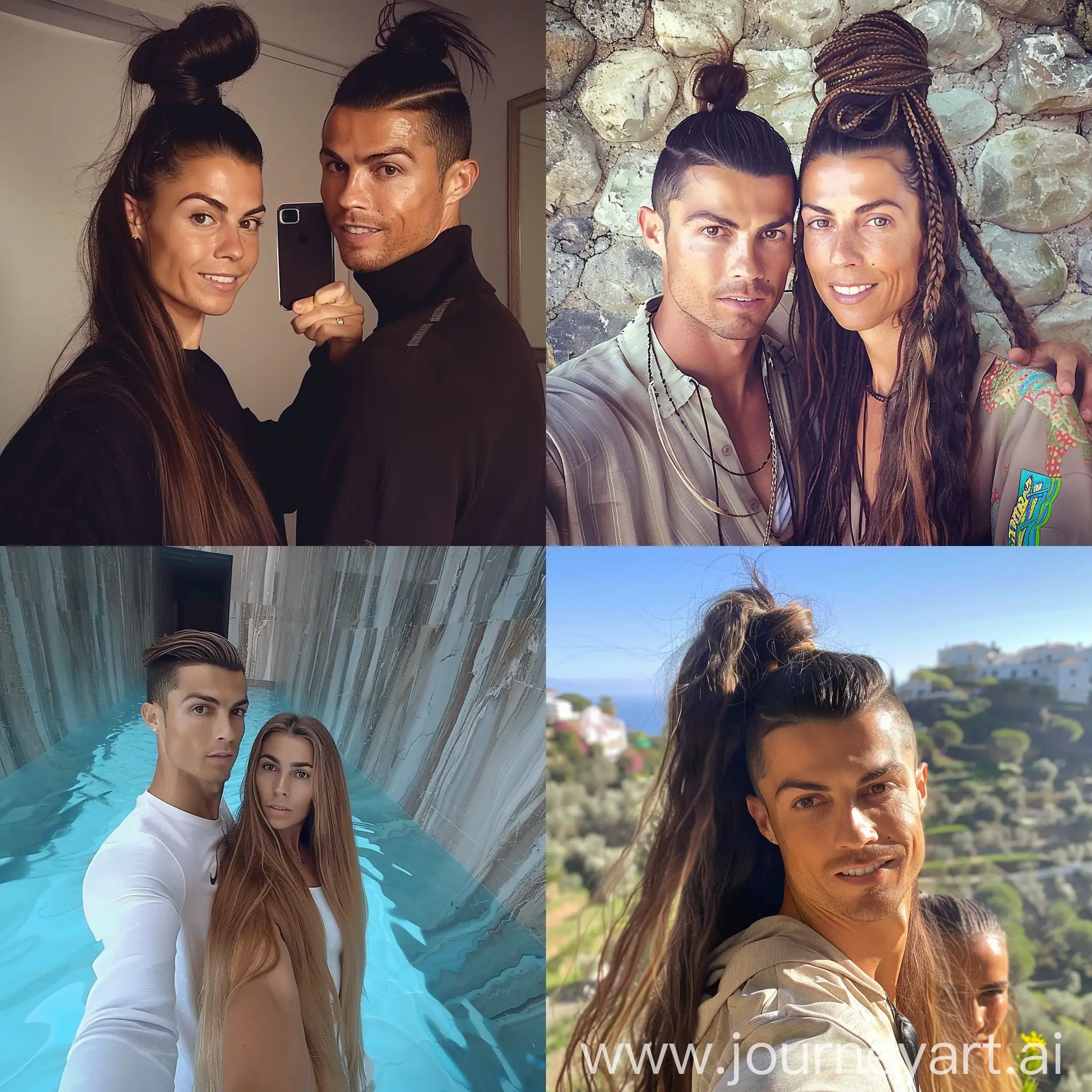 Cristiano-Ronaldo-with-Super-Long-Ponytailed-Model-in-Selfie