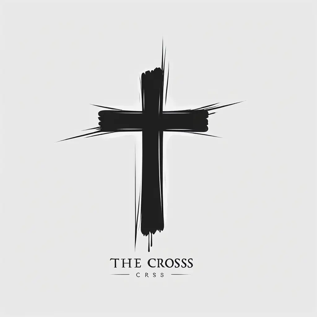logo of the cross, simple vector design, black on white background, hand drawn brush strokes, minimalistic style, no shadows, flat color
