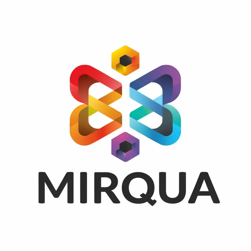 a logo design,with the text "mirqua", main symbol:Design a logo that combines LEGO bricks with quantum elements, symbolizing innovation and playfulness.,Moderate,be used in Others industry,clear background