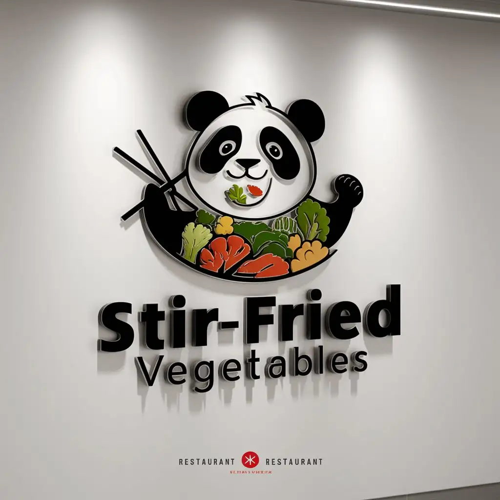 a logo design,with the text "stir-fried vegetables", main symbol:chopsticks panda,Moderate,be used in Restaurant industry,clear background