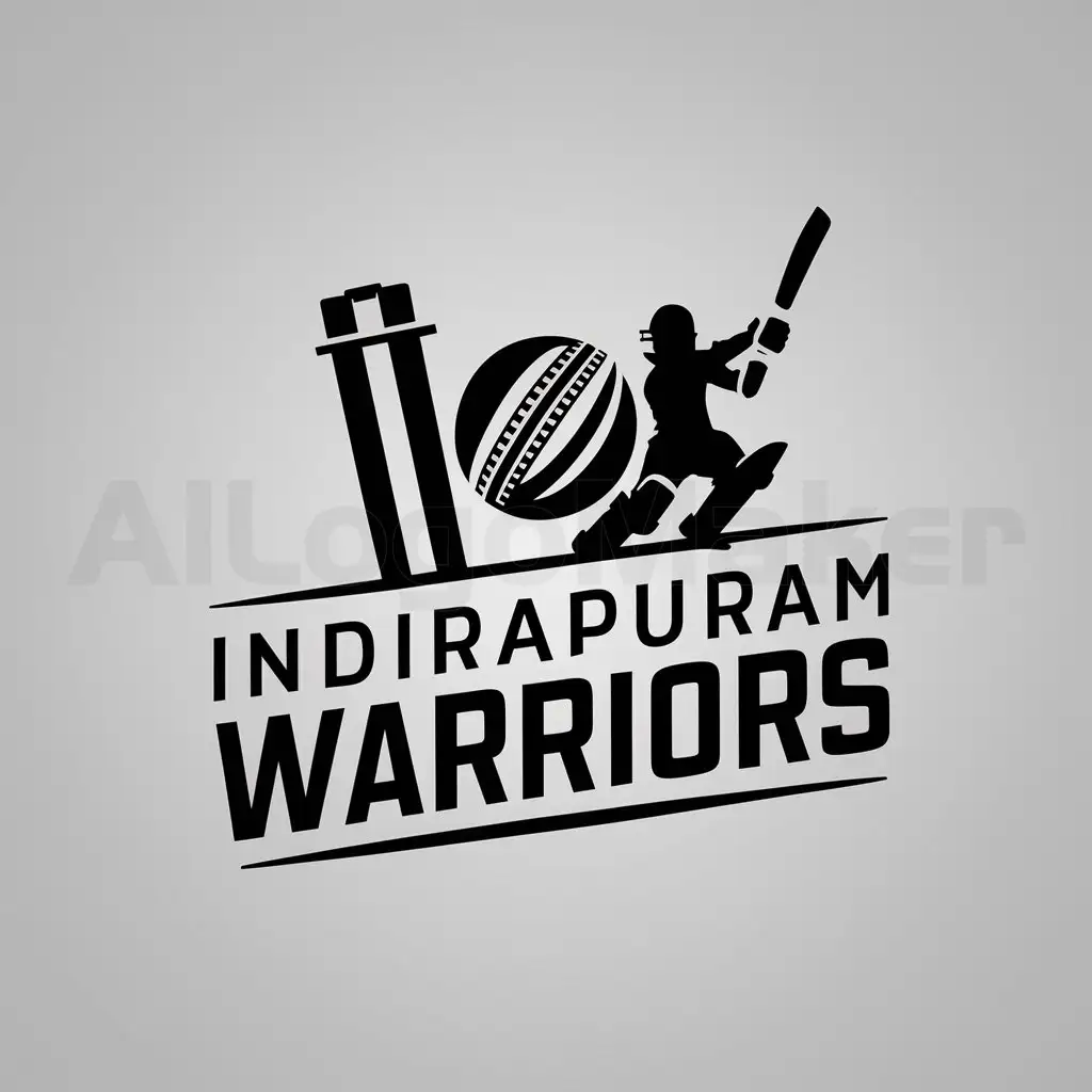 a logo design,with the text "Indirapuram Warriors", main symbol:clicket, ball, wicket, stump, cricketer,Moderate,be used in Others industry,clear background