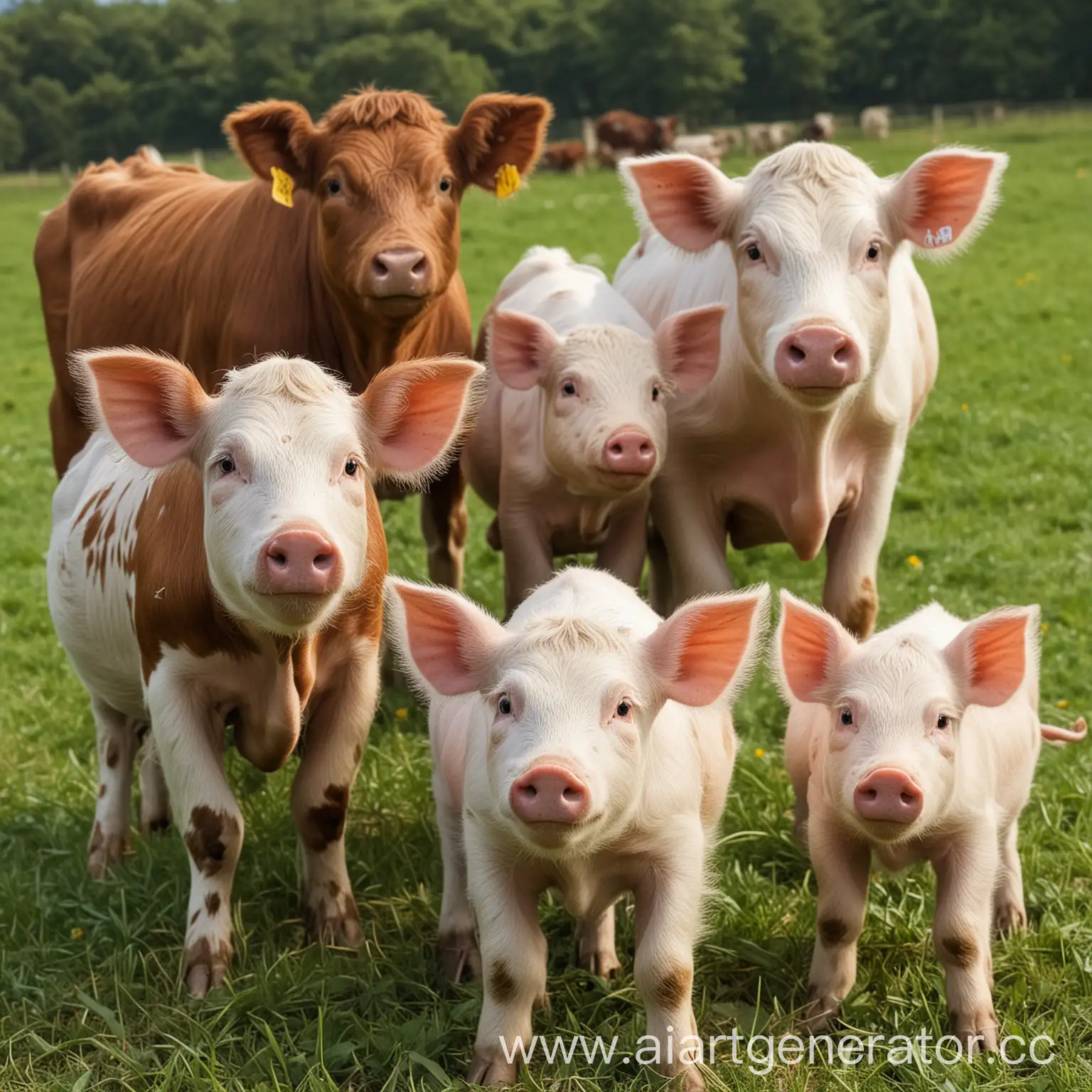 здоровые счастливые коровы и свиньи

