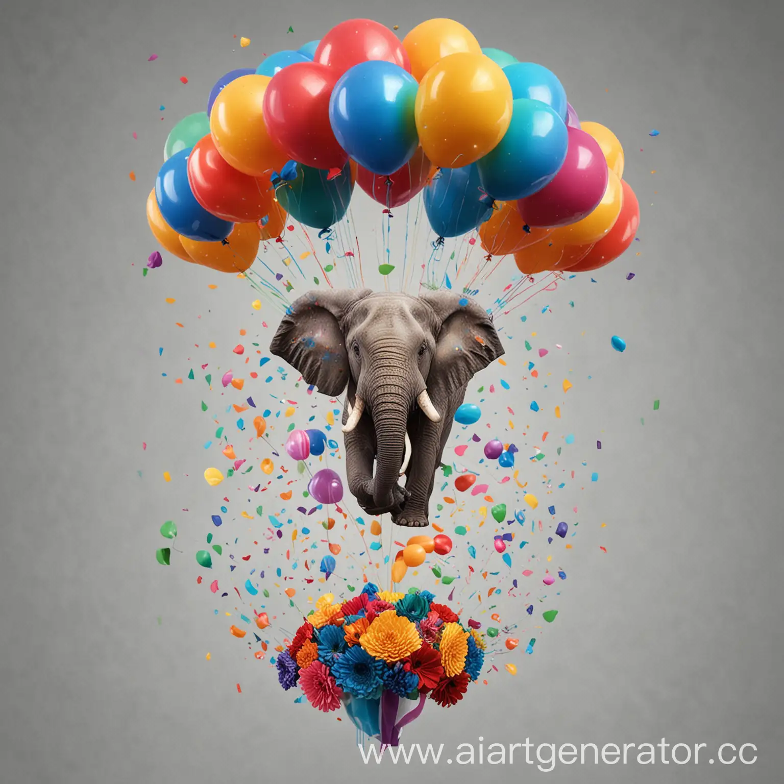 Levitating-Elephant-with-Spiraling-Multicolored-Balloons