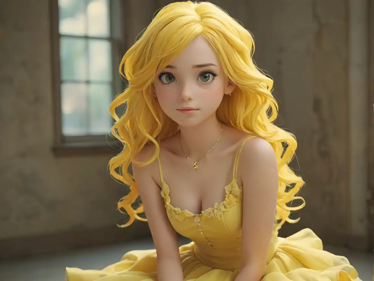 Girl-in-Yellow-Dress-with-Blonde-Hair