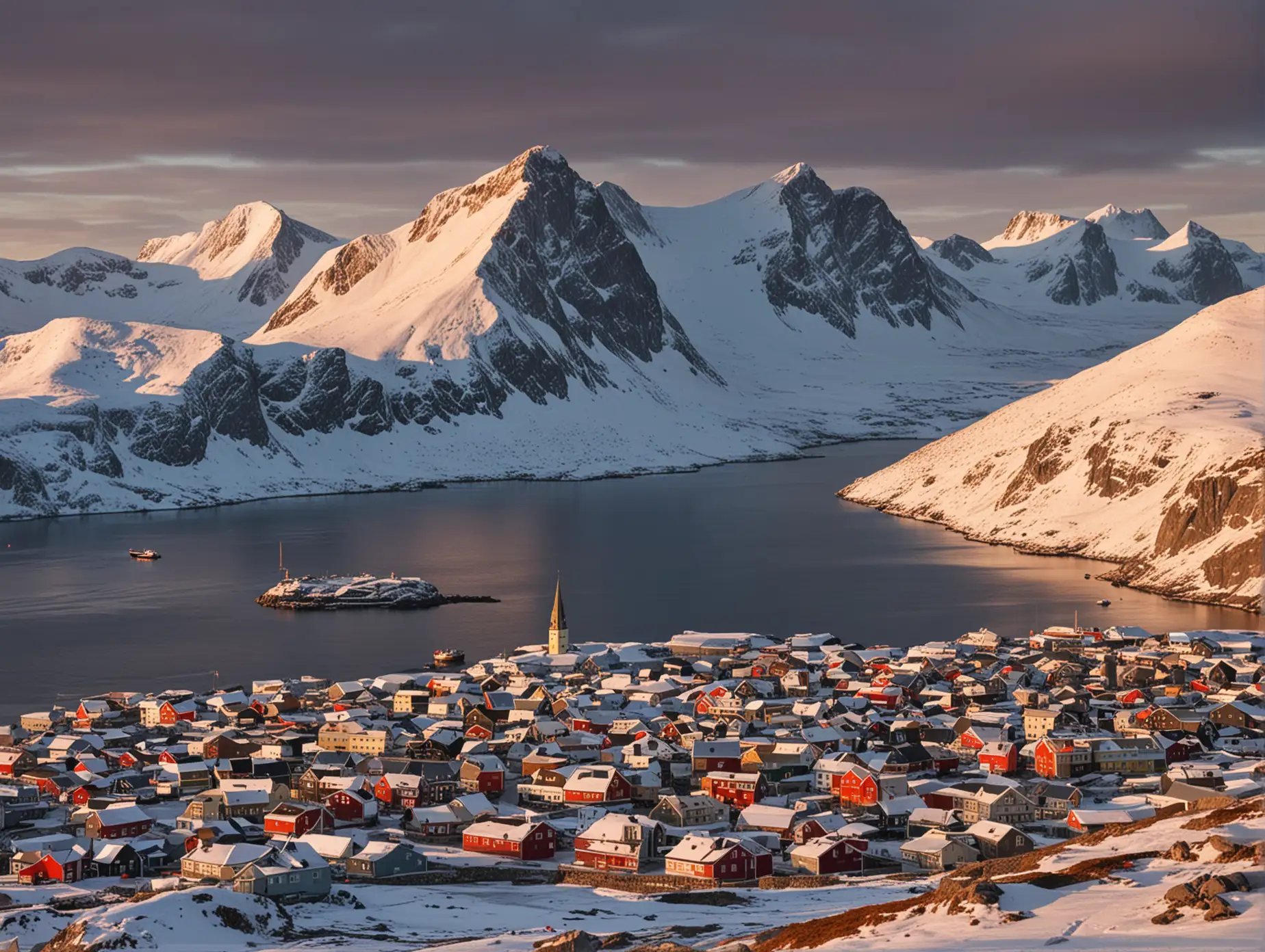 Le Groenland au levé du soleil. Vue depuis la ville de Kulusuk 