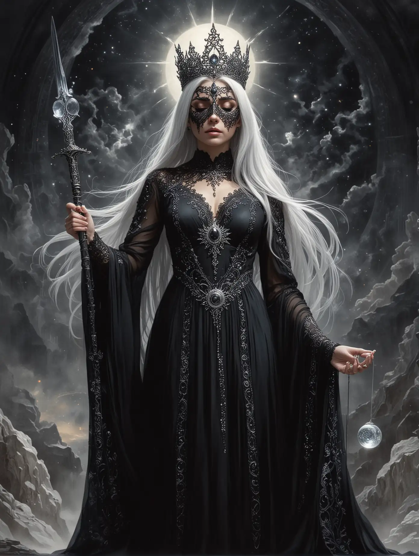 Cosmic-Oracle-Woman-in-Black-with-Silver-Sword-and-Crystal-Ball