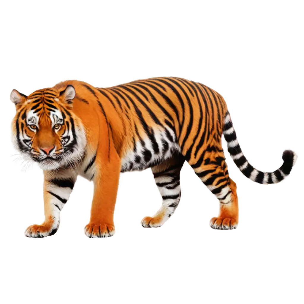 Tiger with flame coloured fur, bright red stripes, burning paws