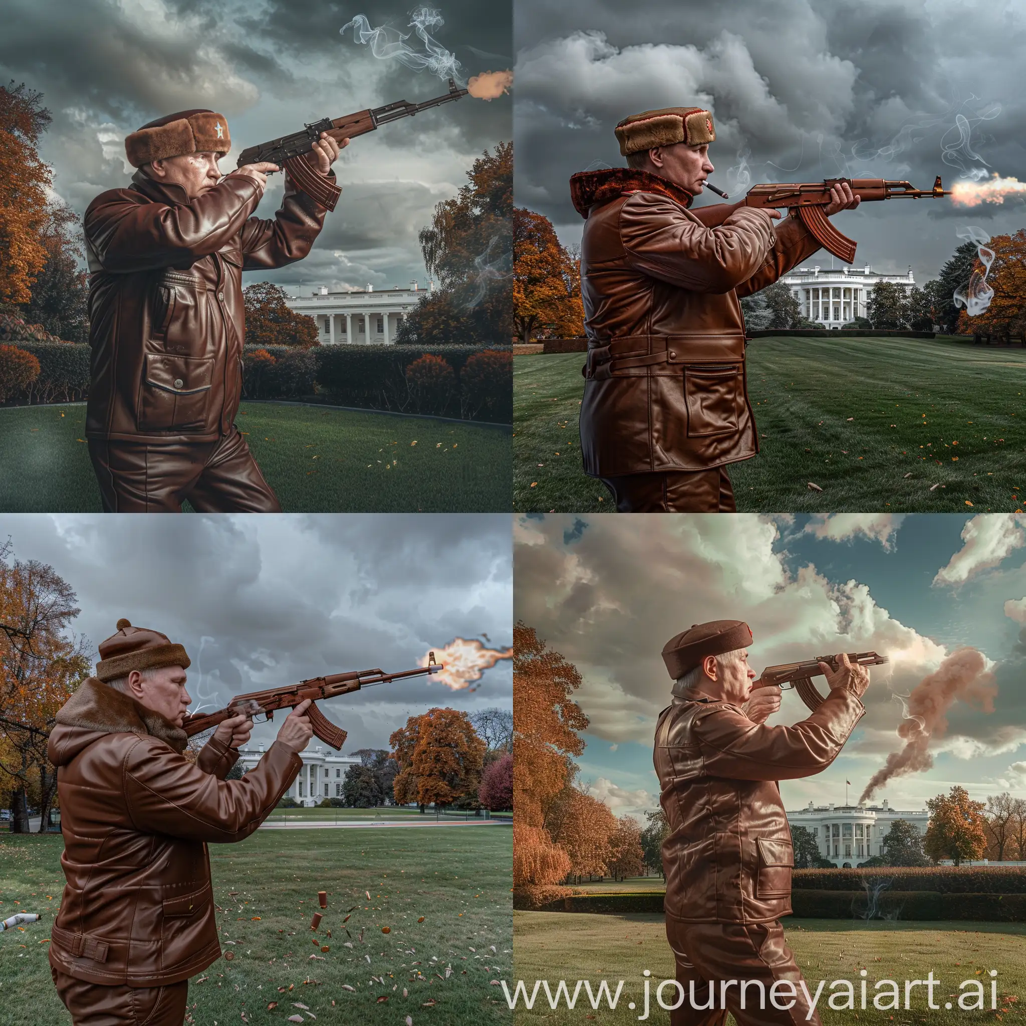 Elderly-Man-in-Soviet-Attire-Firing-Rifle-Near-White-House