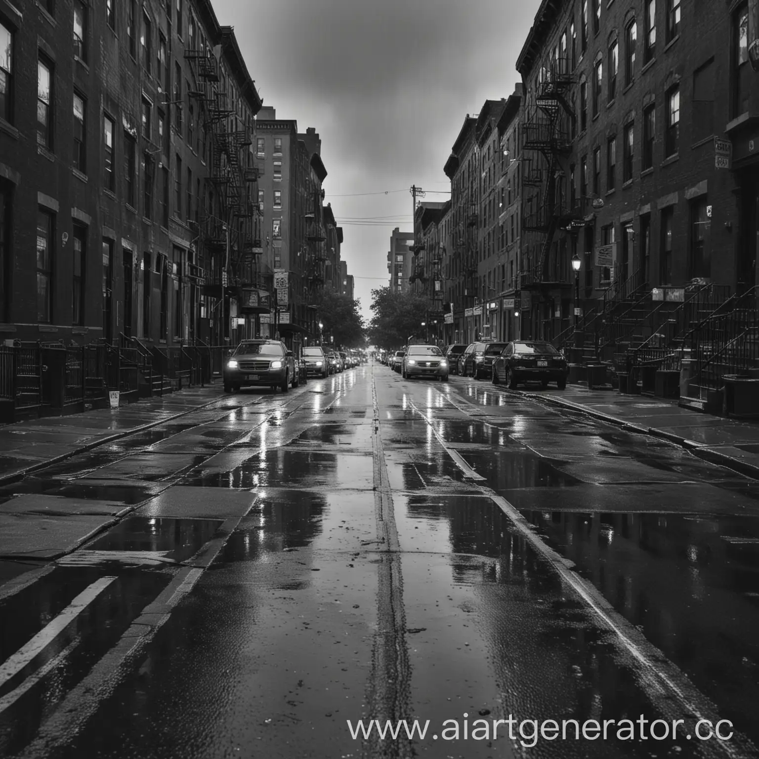 Brooklyn-Street-in-Gentle-Rain-Monochrome-Urban-Scene