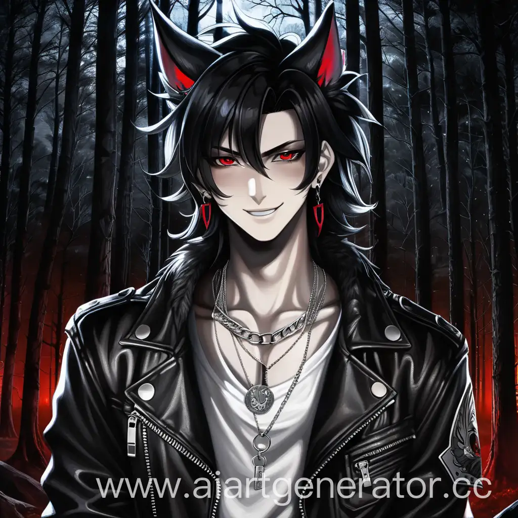 Arrogant-Anime-Boy-with-Wolf-Ears-Stands-in-Front-of-Dark-Forest