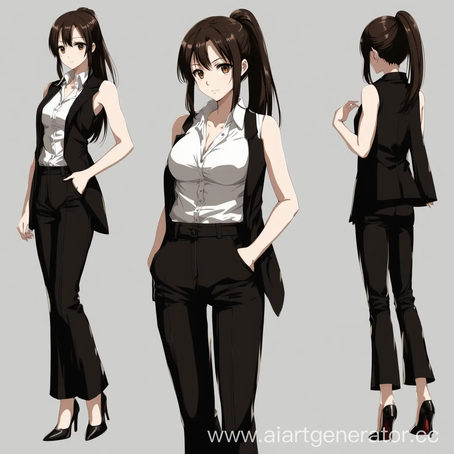 Brunette-Anime-Girl-in-Stylish-Black-and-White-Outfit-with-Ponytail