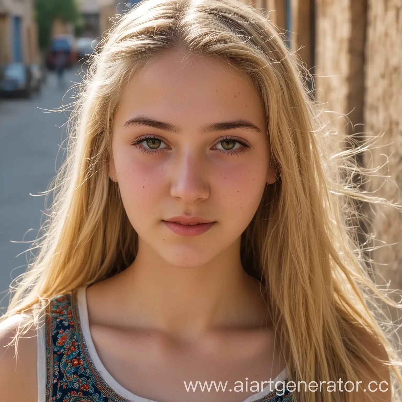 Young-FairHaired-Woman-Outdoors-in-Samarkand-Summer-Scene