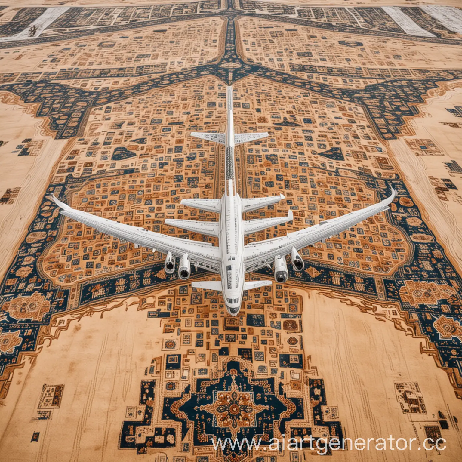 Turkmen-Patterned-Carpet-Airplane-Soaring-over-Ashgabat-Palaces