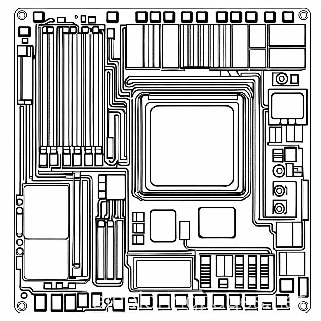 Computer-Motherboard-Coloring-Page-Black-and-White-Line-Art-on-White-Background