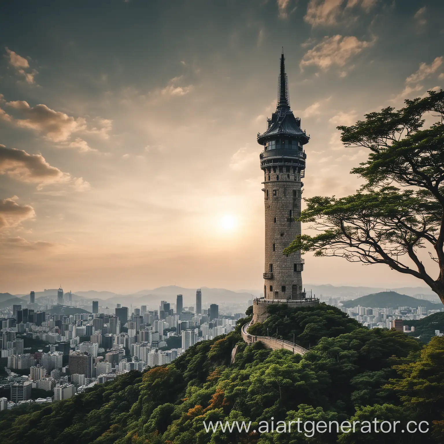 Namsan-Tower-Standing-Tall-Against-Serene-Natural-Landscape