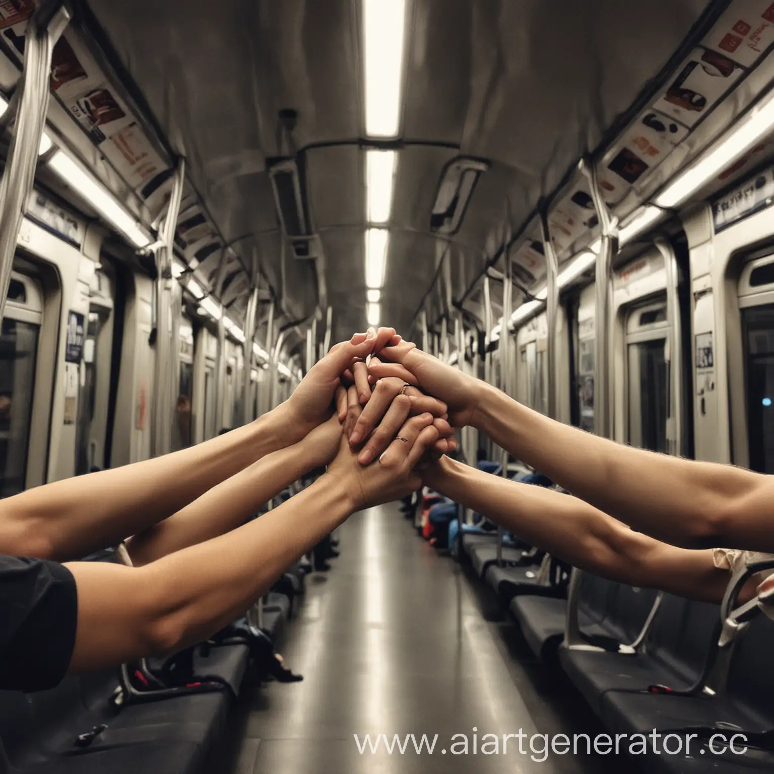 руки едут в метро