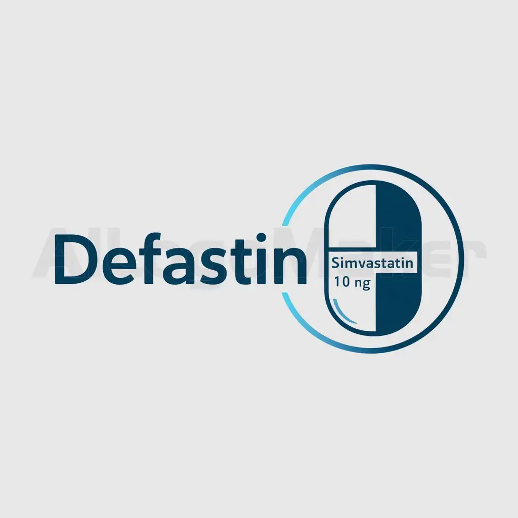 a logo design,with the text "DEFASTIN", main symbol:Tablet Simvastatin 10 mg,Moderate,clear background