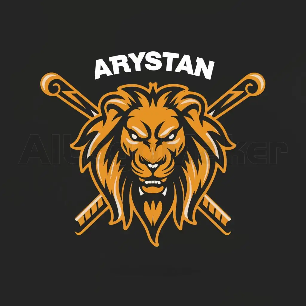 a logo design,with the text "ARYSTAN", main symbol:a logo design,with the text "The floorball team "Arystan"", main symbol:In the foreground, the head of a lion, in the background  floorball sticks, at the bottom the date "2022",Moderate,be used in Sports Fitness industry,clear background,Moderate,be used in Sports Fitness industry,clear background