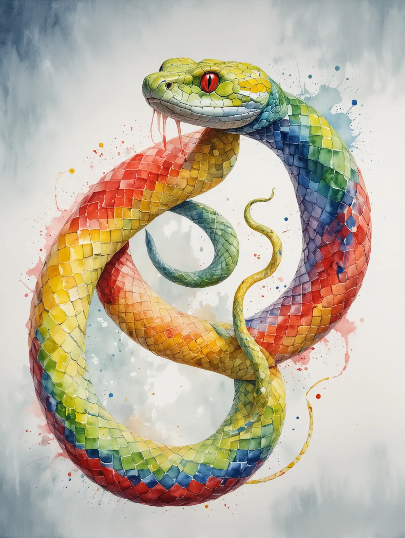 Vibrant Watercolor Illustration of a Serpentine Creature