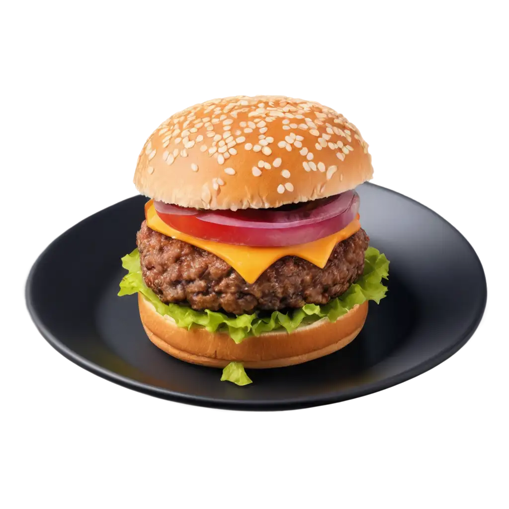 HighQuality-PNG-Image-Burger-on-Black-Plate-Top-View-Perfect-for-Culinary-Websites-and-Menus