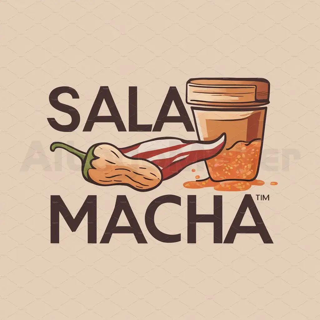 LOGO-Design-For-Salsa-Macha-Fiery-Red-with-Chili-Pepper-and-Peanut-Elements