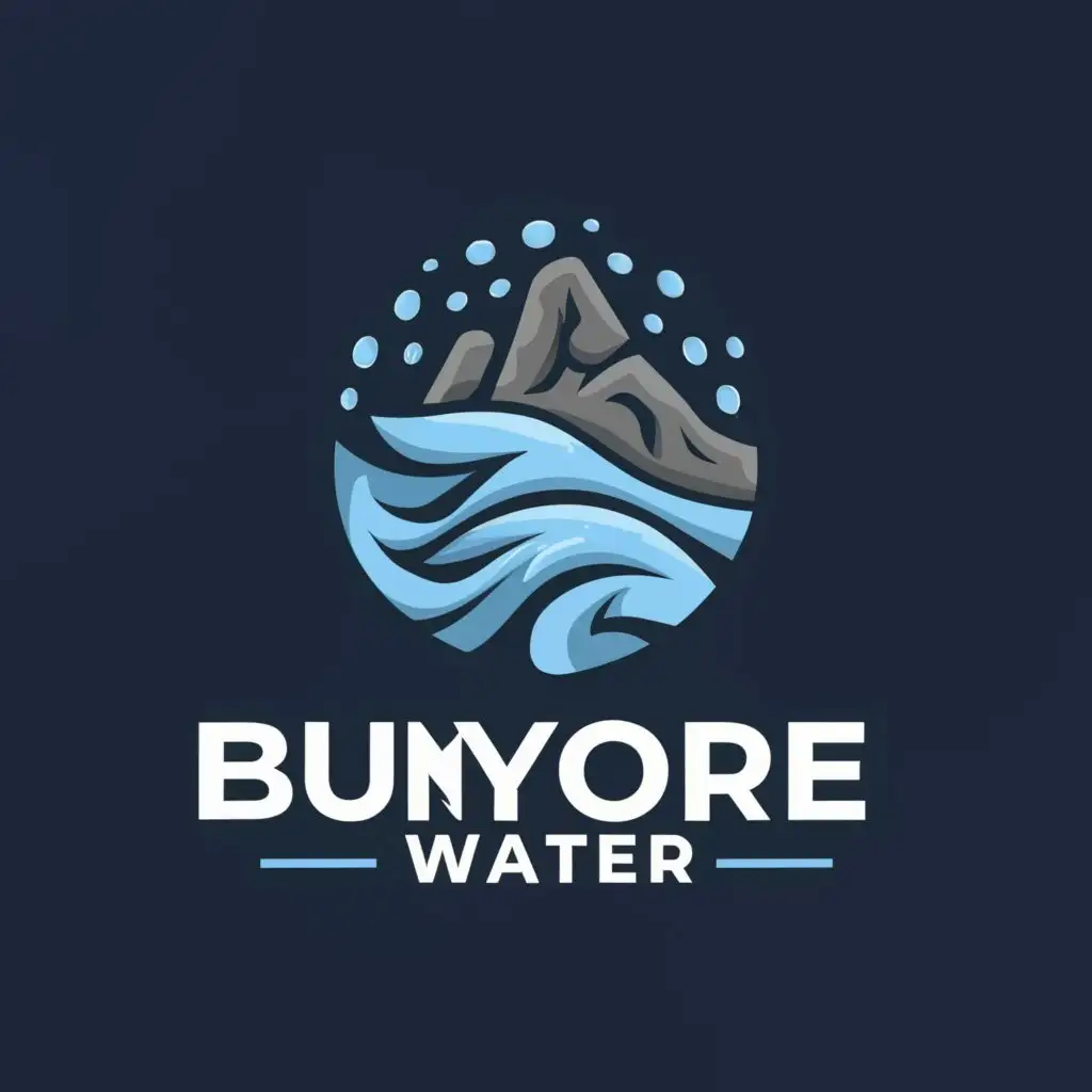 a logo design,with the text "bunyore water", main symbol:water coming from a large rock on a hill,Minimalistic,be used in Home Family industry,clear background