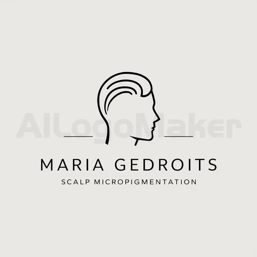 a logo design,with the text "Maria Gedroits scalp micropigmentation", main symbol:Silhouette of a male head,Minimalistic,clear background