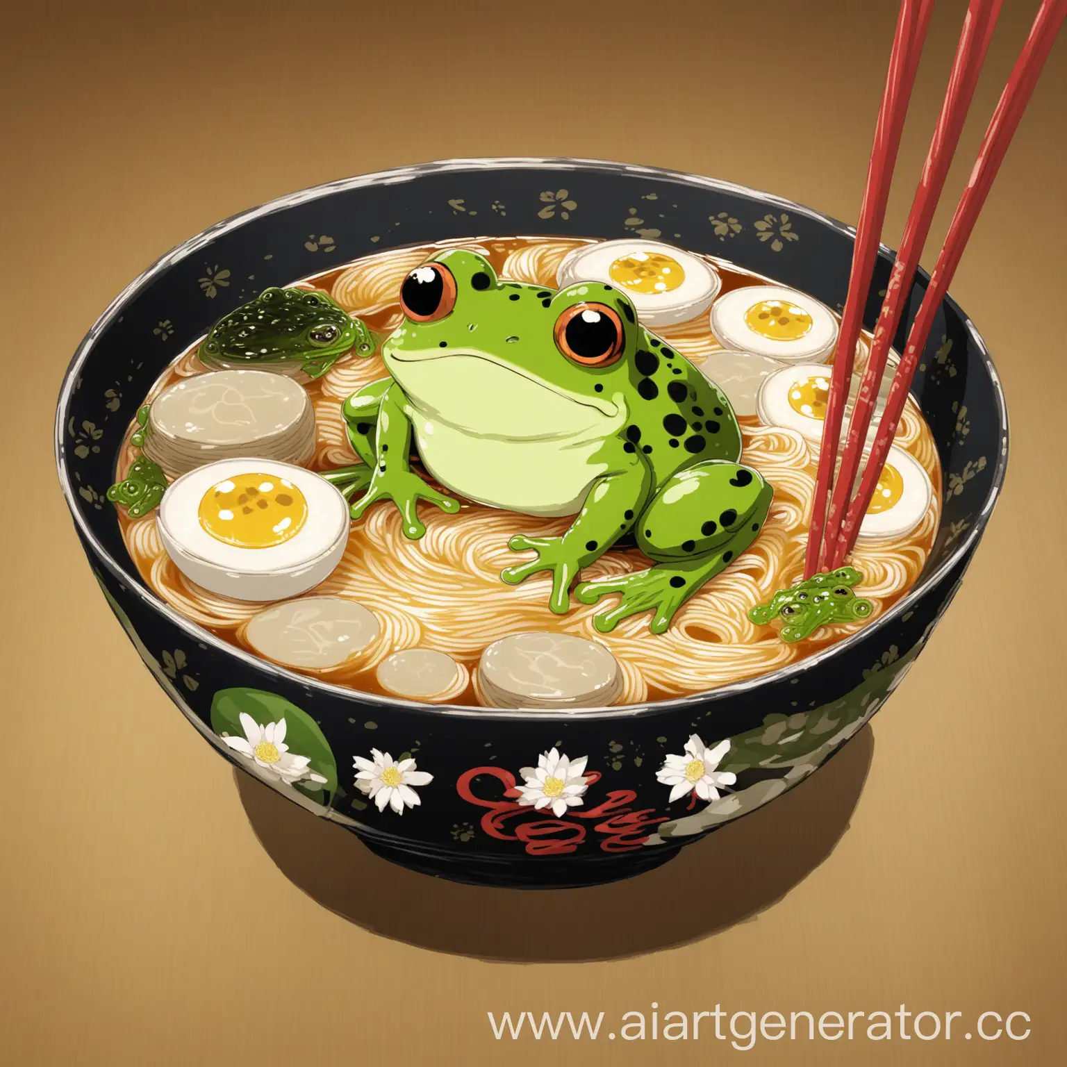 Adorable-Frog-Enjoying-Ramen-Noodles-Cute-Animal-Art