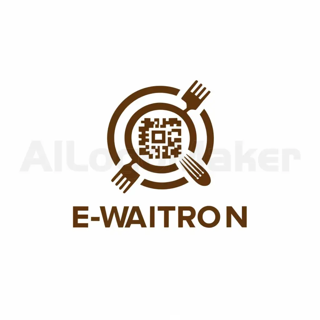 a logo design,with the text "e-waitron", main symbol:A plate with a QR code inside and a spoon and fork.
this is business for the qr menu of restaurant,Minimalistic,be used in Restaurant industry,clear background