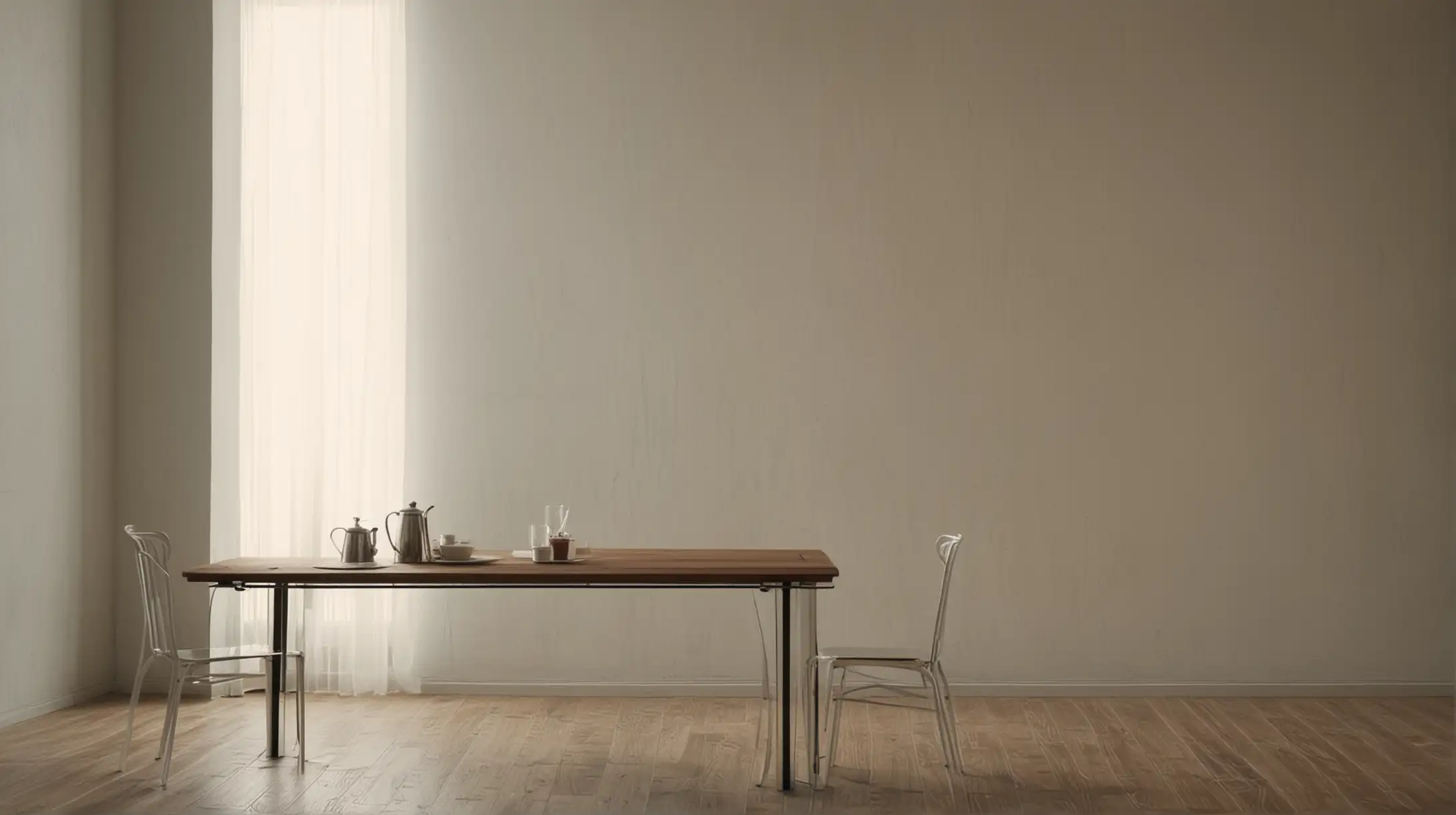 riflesso luce di finestra sul muro stanza vuota con tavolino 