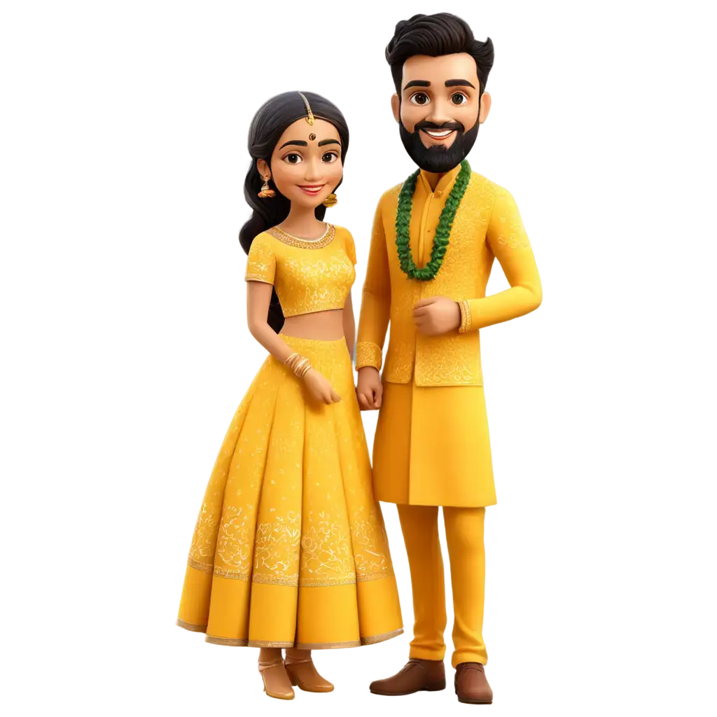 Vibrant Haldi Caricature PNG A Joyful Rendition of Bride and Groom ...