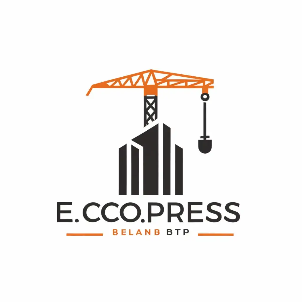 a logo design,with the text "E.CO.PRES BTP", main symbol:A tower crane, a building, scaffolding,Moderate,be used in Construction industry,clear background
