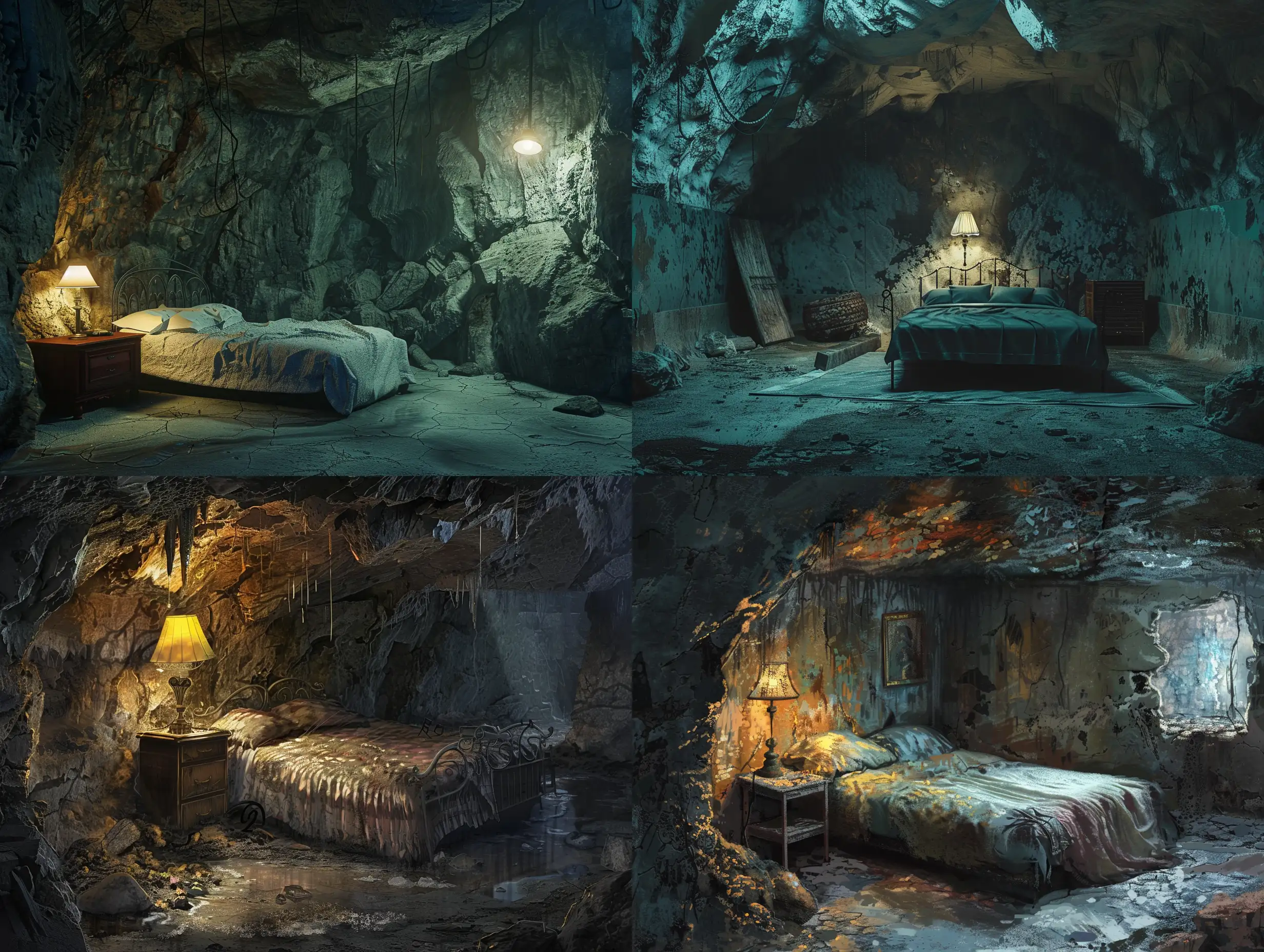 Apocalypse-Cave-Interior-with-Lamp-and-Bed