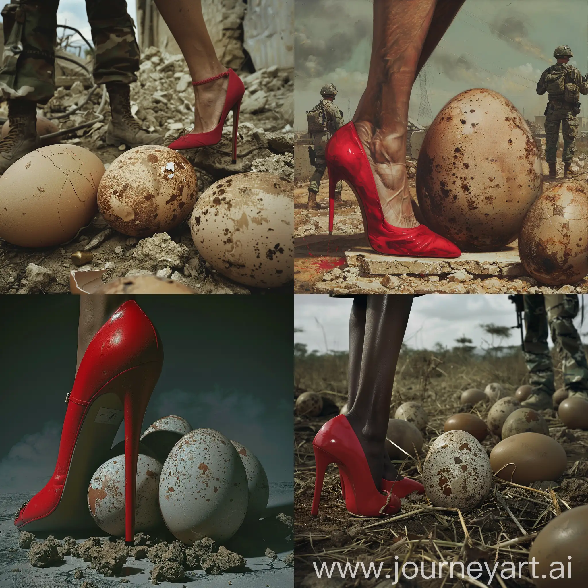 Civilians-Protecting-Enormous-Eggs-Under-Red-High-Heel
