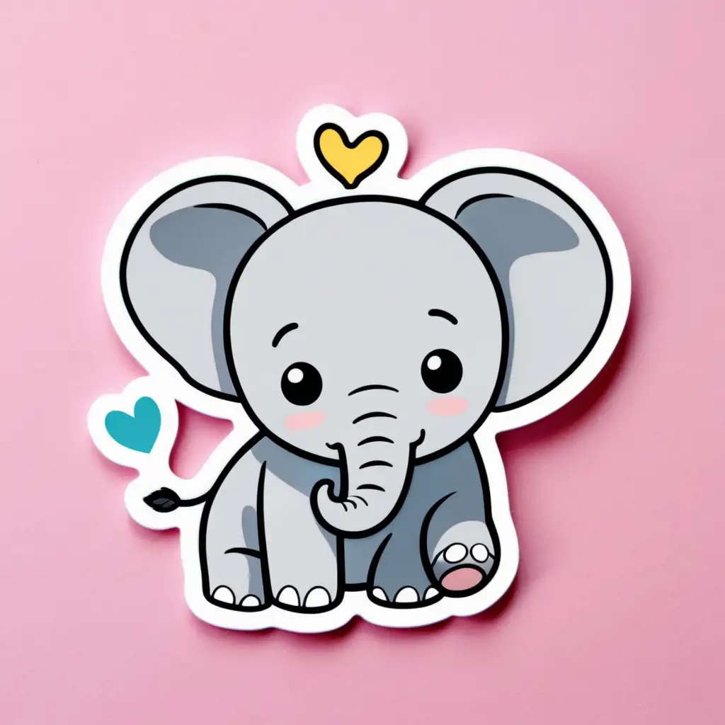Cute Kawaii Elephant Sticker with Floral Design