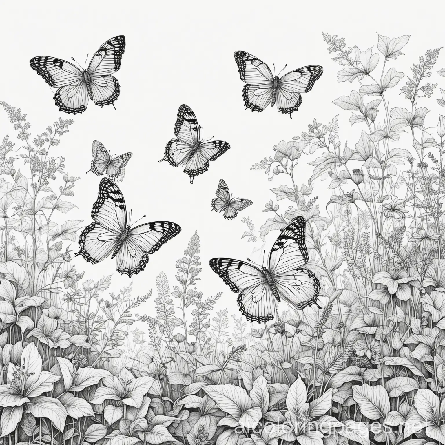 Butterflies-in-Garden-Coloring-Page